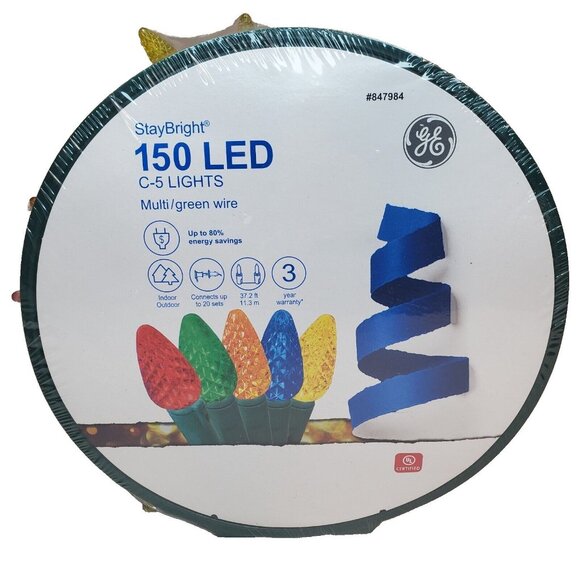 GE StayBright 150 Ct 37.2 ft Multicolor C5 LED Christmas String Lights New Retro